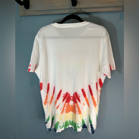 GUESS Originals Pride Rainbow Tie-Dye Short Sleeve T-Shirt in White - Picture 5 of 6